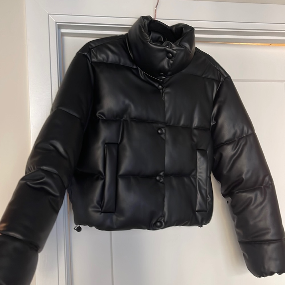 Zara faux leather puffer jacket